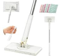 Snap Grip Mini Mop, 2026 Upgraded Zero Touch Mini Mops, Cloth Changing MiniMop with Automatic Hands Free Push Pull Handle, Wet & Dry, with Magic Cleaning Cloth*10 (White, 36in)