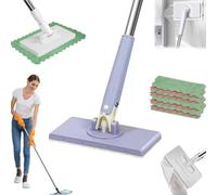 Snap Grip Mini Mop, 36in No-Touch Disposable Small Mop, Reusable Clip Mopping Stick with Lock Handle & Reusable Cloths, No Wash Lazy Mops Wet and Dry Click Mops for Floor Wall Cleaning (Purple)