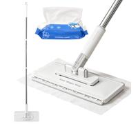 Snap Grip Mini Mop, Cloth Changing Mini Mop, Lazy Mopa Compatible with Swiffer Wet/Dry Pads, Dust Mopping for Hardwood, Tile, Floor, Includes 20 Electrostatic Papers, Home Cleaning Essential (White)