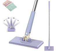 Snap Grip Mini Mop, Hands-Free Automatic Cloth Changing Mini Mop, 360° Rotating Head with 4 Reusable Cloths, Compatible with Disposable Face Towels for Home Bathroom Kitchen (90cm)