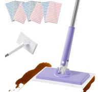 Snap Grip Mini Mop, Lazy Mop Clip On, Zero Touch Automatic Convenient Cloth Changing Mini Clip Mops Magic Cleaning Cloth 8, Disposable Dust Click Mops (Purple+8Pcs Cleaning Towel)