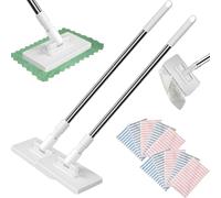 Snap Grip Mini Mop, Lazy Mops with One-Click Cloth Change, Locking Head with Sweeping Cloths for Wet & Dry Cleaning, Long Handle Stick for Multi-Surface Cleaning (2*Mop+10*Cloth)