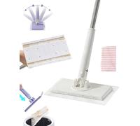 Snap-Grip Mini Mop, The Zero-Touch Mini Mop, Convenient Cloth Changing Minis Mops, Uses Disposable Face Towel with One-Button Clamping, Hands-Free Replacement, for Home Bathroom (White, 27.9in)