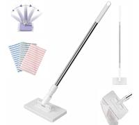 Snap Grip Mini Mop, Uses Disposable Face Towel with One-Button Clamping, Hands-Free Replacement, Automatic Cloth Changing Mini Mop, Portable Wet Dry Mops for Home Bathroom (White, 45.3in)