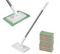 Snap Grip Mini Mop with 10 Reusable Cloths 100cm/39.37inches Hands-Free Automatic Cloth Changing Lazy Mop Zero Touch Clip On Mini Mops Cleaning Tools for Floors Wall Kitchen Bathroom (Small)