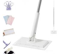 Snap Grip Mini Mop with Automatic Cloth Changing, Zero Touch 360° Rotating Wet and Dry Mini Mop, Portable Push-Pull Handle for Kitchen and Bathroom Cleaning (WhiteMop*1 + Cloth*5, 95 cm/37.4 in)