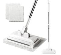 Snap Grip Mini Mop with Zero-Touch Press System, Clip-On Microfibre Cleaning Mop with 360° Rotating Head, Retractable Handle & 2 Reusable Pads for Floor, Kitchen & Bathroom Cleaning (White)