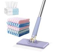 Snap Grip Mini Mop, Zero Touch Mini Mop, 360° Reusable Lazy Mo-p Clip on, Cloth Changing Mi-ni Mops, Automatic Cloth Changing Mops, Clever Snap-Grip MiniMop, for Home Bathroom (Purple, 92cm/36.22IN)
