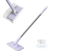 Snap Grip Mini Mop, Zero Touch Mini snap Mops, Retractable Gap Dust Cleaner Flat Mops with Locking Head & Sweeping Cloths, 38in Long Handle Mopping Sweeper Stick (Purple+dry Towel(30 Draws))