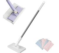 Snap Grip Mini Mop, Zero Touch Mini snap Mops, Retractable Gap Dust Cleaner Flat Mops with Locking Head & Sweeping Cloths, 38in Long Handle Mopping Sweeper Stick (White+5*cloth)
