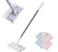 Snap Grip Mini Mop, Zero Touch Mini snap Mops, Retractable Gap Dust Cleaner Flat Mops with Locking Head & Sweeping Cloths, 38in Long Handle Mopping Sweeper Stick (White+10*cloth)