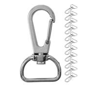 Snap hook with twist lock, 12 pieces, 15 mm D-ring with carabiner hook, pocket carabiner 360° swivelling eyelet ring, metal belt buckle with snap for handicrafts, shoulder strap clip clasp