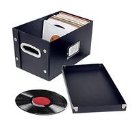 Snap-N-Store Vinyl Record Storage Box - Pack of 1-8.25 x 7.5 x 14.5 Inch LP Holder with Lid for 7-inch Records - Crate Holds up to 75 Vinyl Albums - Black