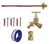 Snap-On Bib Tap Outdoor Basic Tap Kit 1 with Brass Hose Connector - Comes with ½” Brass Bib Tap, Wall Plate, Screws, Wall Plugs & PTFE Tape for Outdoor Water Access