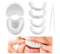 Snap on Dentures Fake Teeth Veneers Whitening False Teeth Top and Bottom Instant Veneers Dentures Snap on Veneers with Mini Tweezers for Men Women Cover Imperfect Teeth Regain Confident Smile
