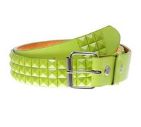 Snap On Punk Rock Star Pyramid Studded Checker Board Leather Belt, Lime Green | s 30"-32"