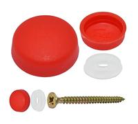 Snap-On Two Piece Dome Screw Cover Caps - Pack of 50 Small Gloss Caps & Bases : Red