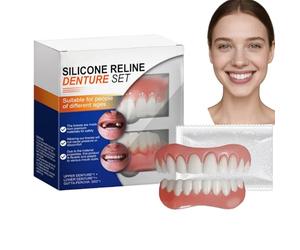 Snap on Veneers Dentures Fake Teeth,Silicone Reline Denture Set,Clip in Veneers Teeth,Silicone Dentures Full Mouth,Temporary Tooth Replacement,False Teeth,False Teeth Set,Dentures Teeth Top and Bottom