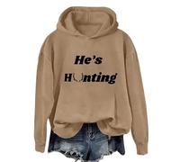 Snap Pullover Women He's Hunting Shirt Your He’s Hunting The Sweatshirt Hunting Womens Sweatshirt Giant Oversized Hoodie (Khaki, L)