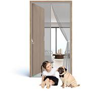 Snap Screen Magnetised Mesh Door Curtain, 100 x 220 cm with Full Frame Hook & Loop, Bugs Out, Fresh Air in【Grey】