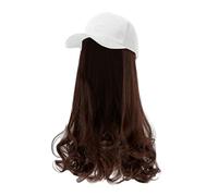 Snapback Cap Black Cowboys Synthetic Hair Wig Baseball Cap with Attached Hair Long Pear Roll Curly Adjustable Wavy Curly Hairpiece with Baseball Cap Black Cap (E, One Size)