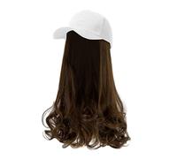 Snapback Cap Black Cowboys Synthetic Hair Wig Baseball Cap with Attached Hair Long Pear Roll Curly Adjustable Wavy Curly Hairpiece with Baseball Cap Black Cap (F, One Size)