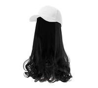 Snapback Cap Black Cowboys Synthetic Hair Wig Baseball Cap with Attached Hair Long Pear Roll Curly Adjustable Wavy Curly Hairpiece with Baseball Cap Black Cap (D, One Size)