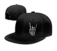 Snapback Hats for Men Flat Bill Black Mens Baseball Cap Brim Snap Back Adjustable, Rock N Roll Skeleton Hand 5 /Black, 2