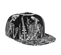 Snapback Hats for Men - Gothic Skull Floral Art Flat Bill Brim Hat for Men Adjustable Baseball Cap Black