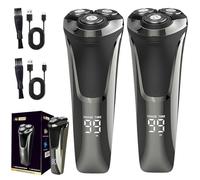 Snapbuy Electric Razor for Men, Snapbuy Razor 4d Rotary Shaver, IPX7 Waterproof Cordless Shaver, 2025 New Rechargeable Electric Razor with LCD Display & Quiet Motor, Wet & Dry Shaving (2PCS)