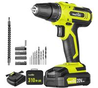 SnapFresh 20V Cordless Drill Driver Set - Lightweight 35N·m Power Combi Drill with 21+1 Torque Settings, 2-Speed, LED Light, 43pcs Accessories Kit, 2.0Ah Battery & Fast Charger -Ideal for DIY/Home Use
