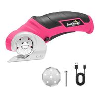 SnapFresh Cardboard Cutter 4V Rotary Cutter Cordless Electric Scissors with 2 Self-Sharpening Blades & Safety Lock for Fabric, Cardboard, Leather, Carpet, Plastic, Box Cutting(Pink)