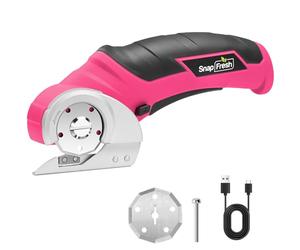 SnapFresh Cardboard Cutter 4V Rotary Cutter Cordless Electric Scissors with 2 Self-Sharpening Blades & Safety Lock for Fabric, Cardboard, Leather, Carpet, Plastic, Box Cutting(Pink)