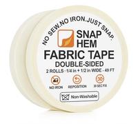 SNAPHEM Hem Tape No Sew No Iron Non-Washable Quick Fix Double-Sided Fabric Tape for Hemming Trouser Curtains Costumes Light to Medium Fabrics Remove Before Washing, 2 Rolls (1/4" + 1/2")
