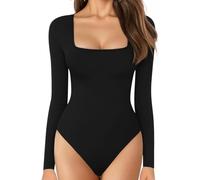 Snapit Bodysuit for Women|Black Leotard Square Neck|Long Sleeves Body-Hugging Bodysuit, High Stretch Thong Top| Slim Fit T-Shirts for All Seasons (Square Neck, Small)