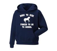 Snapit Born to Ride Forced to go to School Hoodie Horse Riding Equestrian Kids/Women, Uk men's Hoodie Horse Rider Jumper Show Pony Dressage Compete Stables Jumper Navy