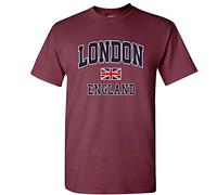 Snapit - Gildan London England with Union Jack Souvenir Quality Printed T-Shirt… Maroon…