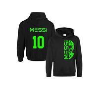 Snapit Inspired M E S S I #10 GOAT Kids Hoodie - Soccer Jersey Inspired Soccer Boys Pullover Hooded Top | Perfect Football Gift Neon Green