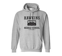 Snapit Inspired Stranger Hawkins Middle School Things Printed Hoodie (X-Small, Grey)