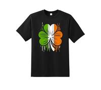 Snapit Ireland Flag Men's T-Shirt, Quality Printed Irish Tricolor Shamrock T-Shirt, Short Sleeve 100% Cotton Tee, Best Gift for Men/Women/Kids Black