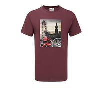 Snapit London England Great Britain with Union Jack Flag London Eye and Bus Souvenir Quality Printed Unisex T-Shirt (as8, Alpha, l, Regular, Regular, Wine)