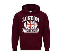 Snapit London England Men's Hoodie Union Jack Souvenir Quality Printed Hooded Top |Flag Culture souvenir Travel Hoodie Jumper| Unisex London Souvenir Sweatshirt for UK Men/Women/Kids Wine