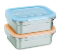 SnapMate - Set of 2 Stainless Steel Sandwich Containers - Food Grade Metal Base, BPA Free Leakproof & Airtight Silicone Seal Lid. Great for Sandwiches, Snacks, Meal Prep & Food Storage - Blue/Orange