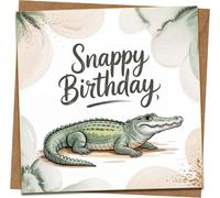 Snappy Birthday Funny Alligator Card - 145mm x 145mm Square Birthday Greeting Card, Blank Inside, with Kraft Envelope - Cute Crocodile Pun for Him Her Kids Men Women