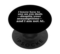 Snarky AI Commentary White Em Dash Typographic Graphic PopSockets Adhesive PopGrip