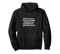 Snarky AI Commentary White Em Dash Typographic Graphic Pullover Hoodie
