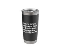 Snarky AI Commentary White Em Dash Typographic Graphic Stainless Steel Insulated Tumbler