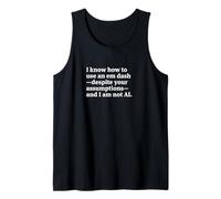 Snarky AI Commentary White Em Dash Typographic Graphic Tank Top