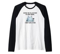Snarky Sarcastic Cat: I Don't Give A Fuck, Funny Design Raglan Baseball Tee