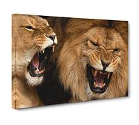 Snarling Lions No.1 Canvas Print | Gallery Wrapped 30mm Frame Wall Art | 30x20 inches | Ready to Hang | Modern Animal Picture | Living Room Bedroom Lounge Office